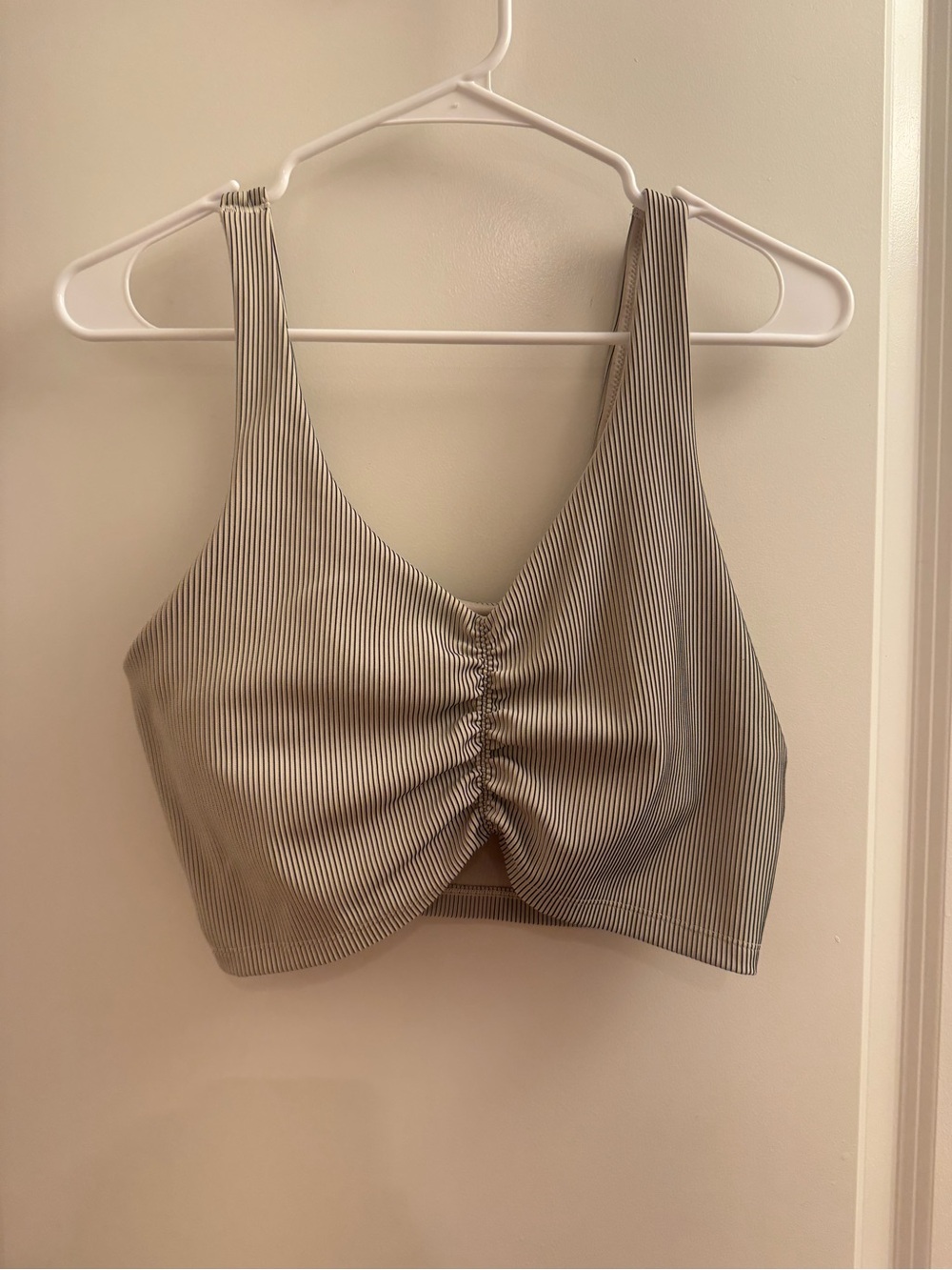 OFFLINE Aerie Ribbed Ruched Front Sports Bra Black and White Stripes